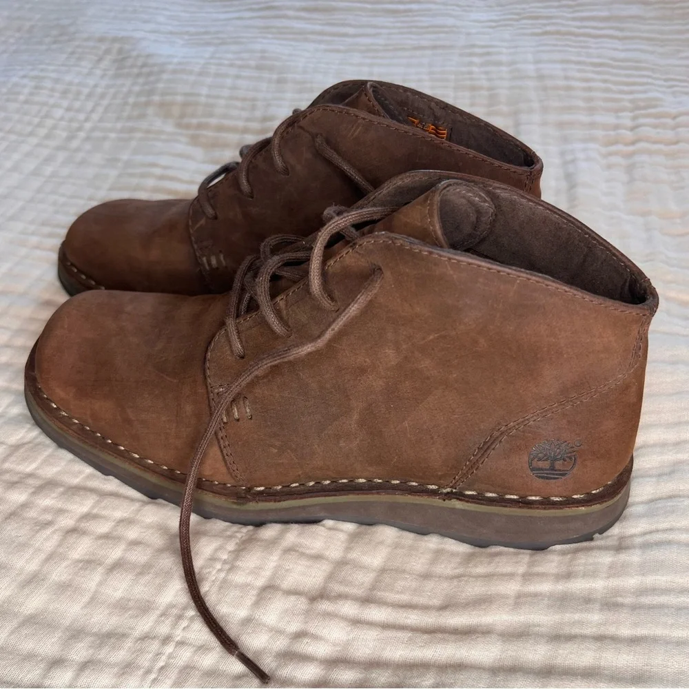 Timberland Chukka Everyday Wear Genuine Leather Laceup Brown Boots Men 8.5